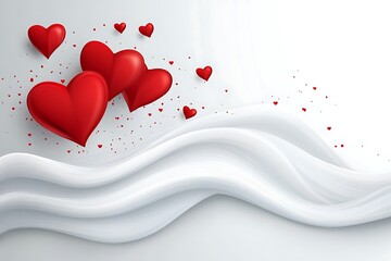 Valentine's Day background with red hearts flying on a white wave and a pink abstract background, vector illustration