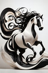 An abstract horse design inspired by ocean waves, blending flowing curves and angular details for a sleek minimalist look on a white background.
