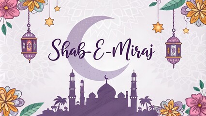 Isra wal mi'raj greeting card in arabic calligraphy with thuluth style , translation  isra and miraj - the islamic night journey