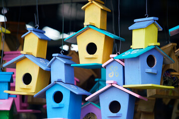 Colorful Wooden Birdhouses Hanging for Garden Decoration