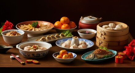 Authentic Chinese New Year Dishes and Festive Decor