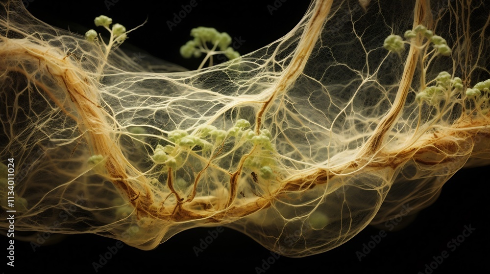 Poster magnified view of plant vein structure and intricate network demonstrating the processes of water tr