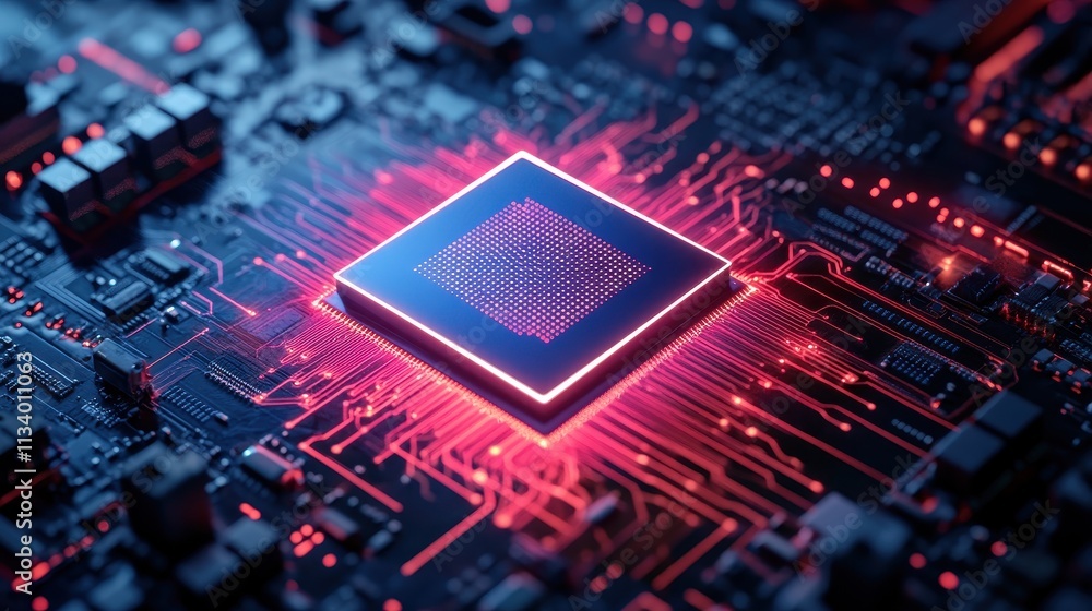Aufkleber close-up of a glowing cpu on a circuit board. illustrates advanced technology, computing power, and 
