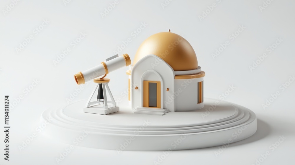 Poster 3d render of a small observatory with a telescope, signifying astronomy and observation.