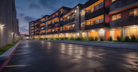 Obraz premium parking garage and surrounding landscape of apartment complex , concrete, steel