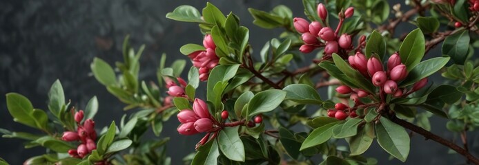 Obraz premium Bearberry leaves and flowers Arctostaphylos uva ursi on a branch, plant, arctic, shrub
