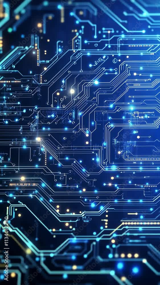 Aufkleber bright blue circuit board design showcasing intricate connections and patterns with glowing elements