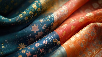 Luxurious Teal and Orange Silk Fabric Texture