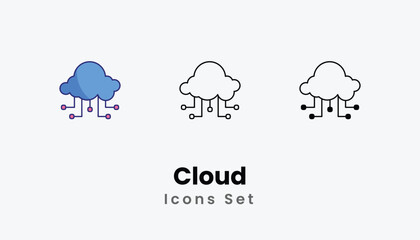Cloud Icons thin line and glyph vector icon stock illustration