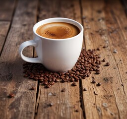 Obraz premium A delicate white cup fills with rich brown coffee atop a rustic wooden surface, coffee, tableware, food and drink