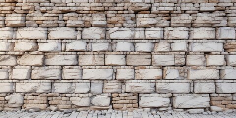 Obraz premium Ancient stone wall background with white brick texture and subtle cracks, aged, architectural details, old stone