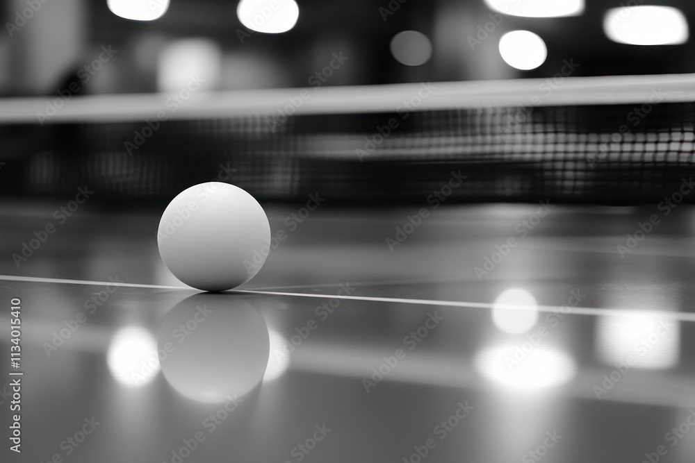 Poster close-up of a ping pong ball on a table.