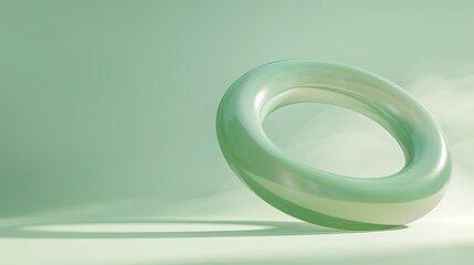 A large green torus floating against a soft pastel backdrop