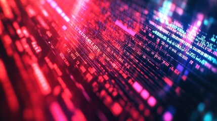 abstract digital data stream red and blue binary code background