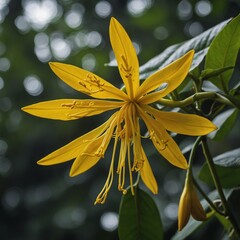 A bright yellow ylang-ylang flower on clear.