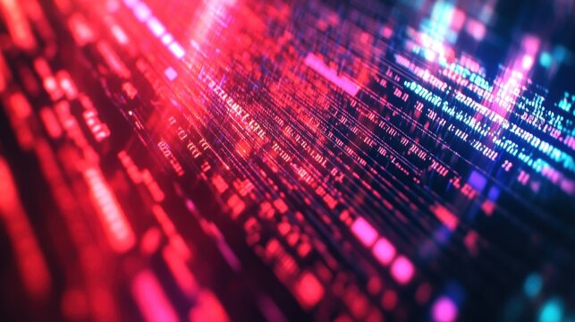 abstract digital data stream red and blue binary code background