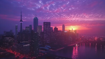 Obraz premium Downtown Cityscape at Twilight Where the Sky and Buildings Blend Together