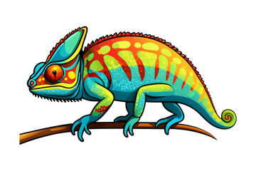 Obraz premium Chameleon cartoon on branch isolated on transparent background.