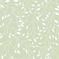 Floral Seamless Pattern with Simple Leaves Ornament for Organic and Healthy Food Packaging, Textile, Fabric, Natural Eco Cosmetics, Vegan Product. Vector Leaves Pattern Design.