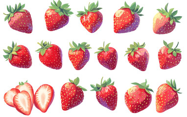 Deliciously Ripe Red Strawberries isolated on transparent Background