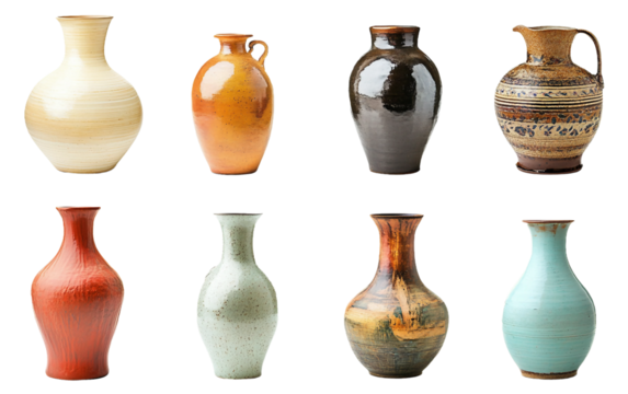 A Collection of Vases isolated on transparent Background