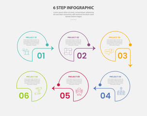6 points template infographic outline style with 6 point step template with creative circle with arrow line as direction for slide presentation