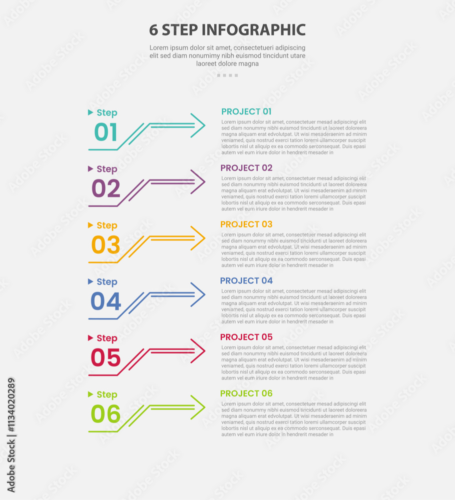 Aufkleber 6 points template infographic outline style with 6 point step template with arrow line stack with ve