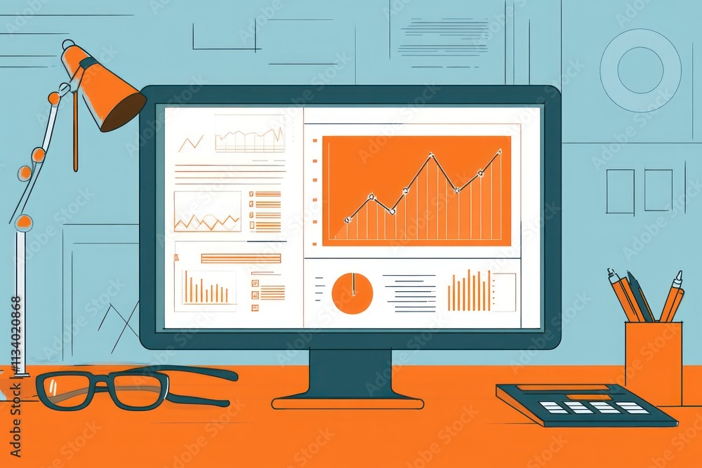 Leinwandbilder Desktop computer displaying business analytics charts and graphs.