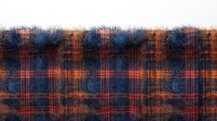 Warm and Cozy Plaid Fabric with Blue and Orange Tones, Ideal for Textiles and Fashion, Featuring Soft Texture and Plush Appearance for a Comforting Ambiance
