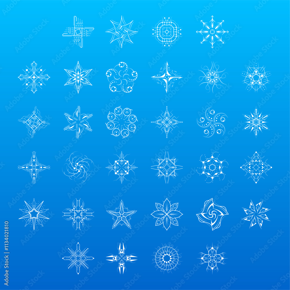 Poster set white colleciton line snowflake winter decoration elements vector design style