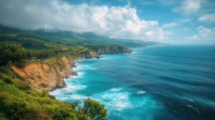 Obraz premium Coastal Cliffs and Azure Ocean: A Stunning Seascape