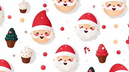 Minimalistic and Stylized Christmas Background Featuring Santa Shaped Cookies Fluffy Marshmallows and Colorful Sprinkles Forming Seasonal Patterns on a Clean White Surface