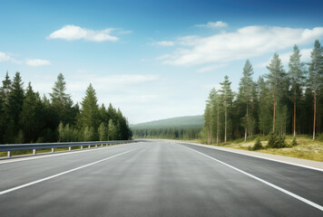 Fototapeta premium Serene Highway Journey Through Forested Landscape
