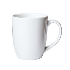 White ceramic mug on a black background, ideal for beverages or branding. transparent background