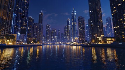 Fototapeta premium Dubai Cityscape at Night, Long Exposure (16K Resolution)