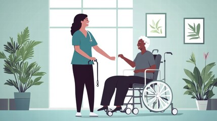 nurse caring for senior in wheelchair