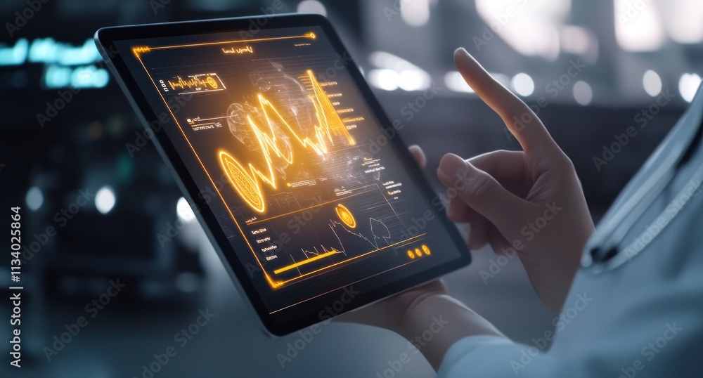 Leinwandbilder Person using tablet displaying data analytics.