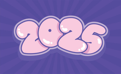 2025 Numbers Typography Set Bold Colorful Cartoon Bubble Lettering