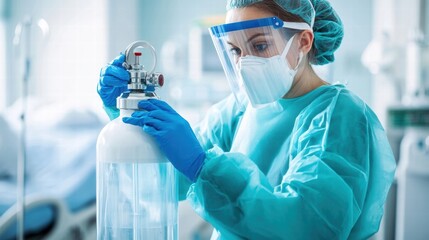 medical professional preparing oxygen tank