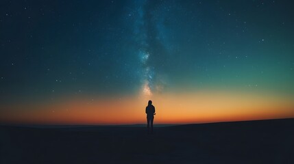 Fototapeta premium Solitary Figure Silhouetted Against A Starry Night Sky