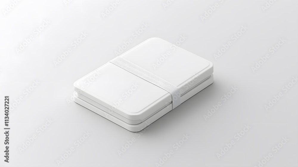 Poster Blank white rectangular box with a subtle seam and a thin band, isolated on a white background.