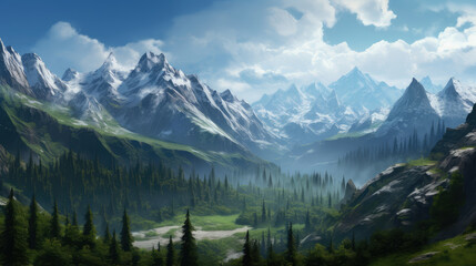 Majestic Mountain Valley Landscape Canvas