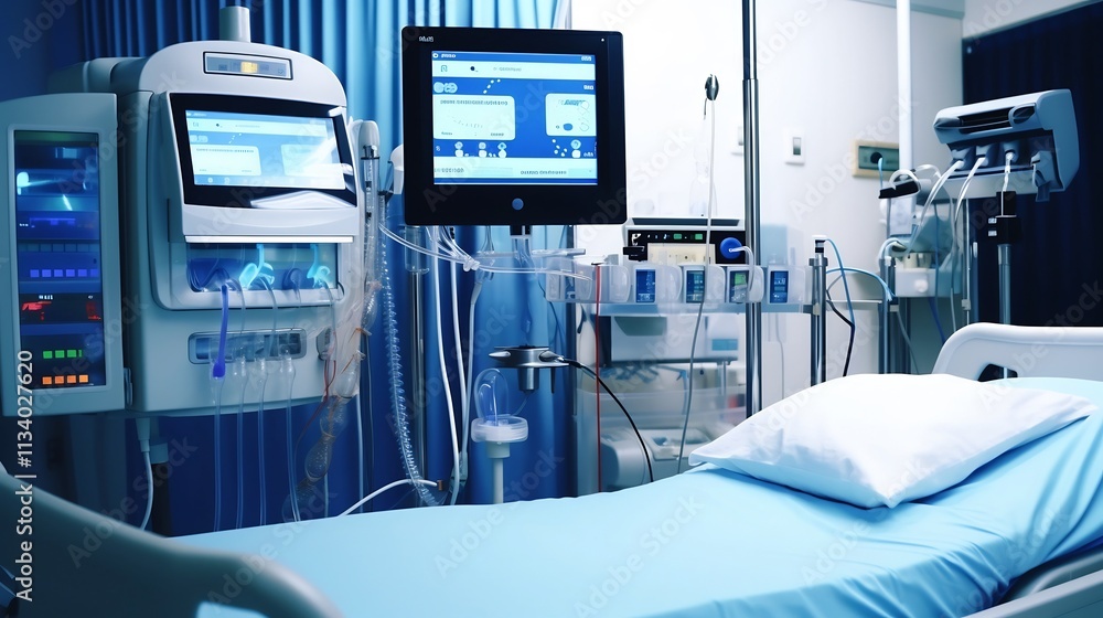 Poster professional healthcare setting showcasing a localized dialysis procedure in progress featuring euro