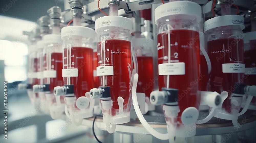 Poster detailed view of a complex dialysis setup featuring intricate tubing and fluid dynamics showcased in