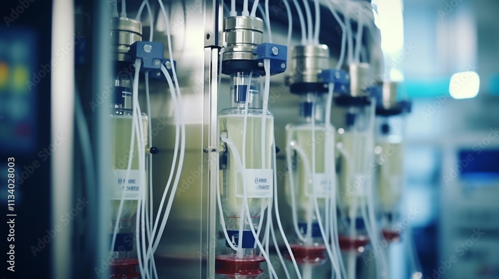 Aufkleber detailed image of a localized dialysis setup showcasing the intricate tubing and fluid dynamics of t
