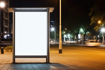 Illuminated Blank Billboard at Urban Bus Stop