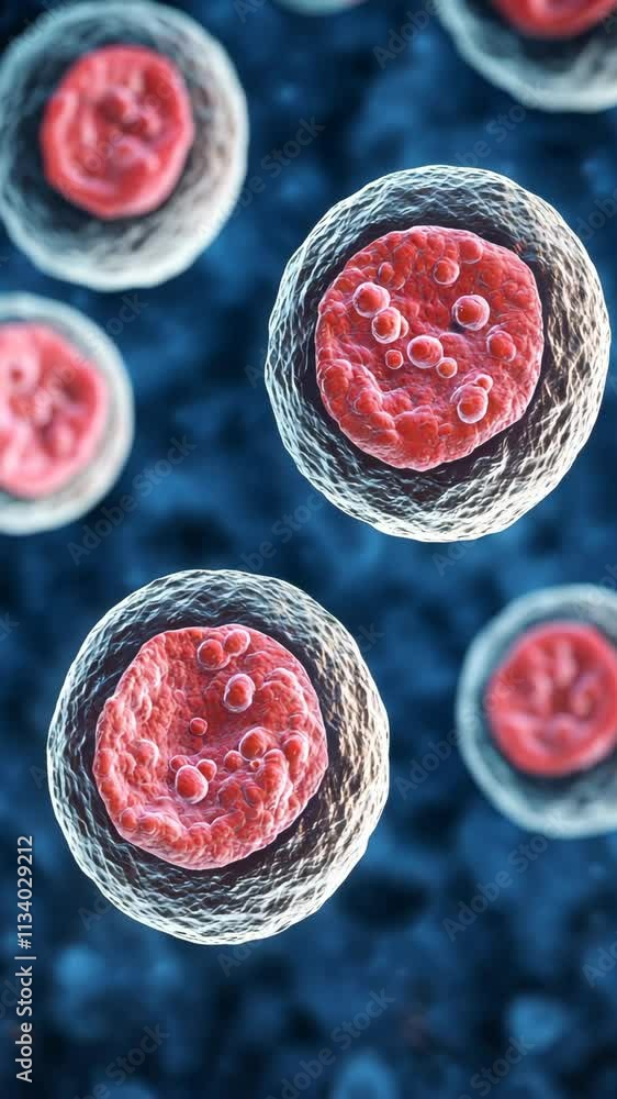 Aufkleber close-up view of cells showcasing division and structure in a laboratory environment