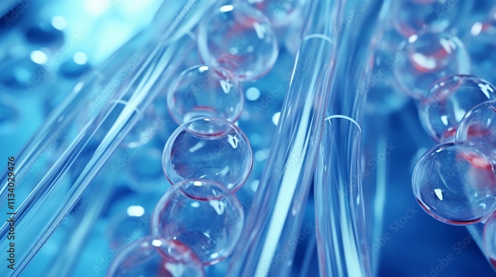 Poster high definition close up view of localized dialysis tubing with visible fluid flow in a sterile medi