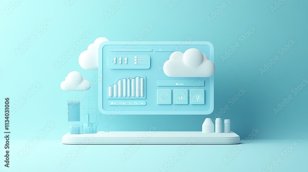 Poster modern digital dashboard with data visualization and clouds