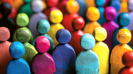 Crowd of colored human miniatures. People figures. Diversity, equity and inclusion concept.